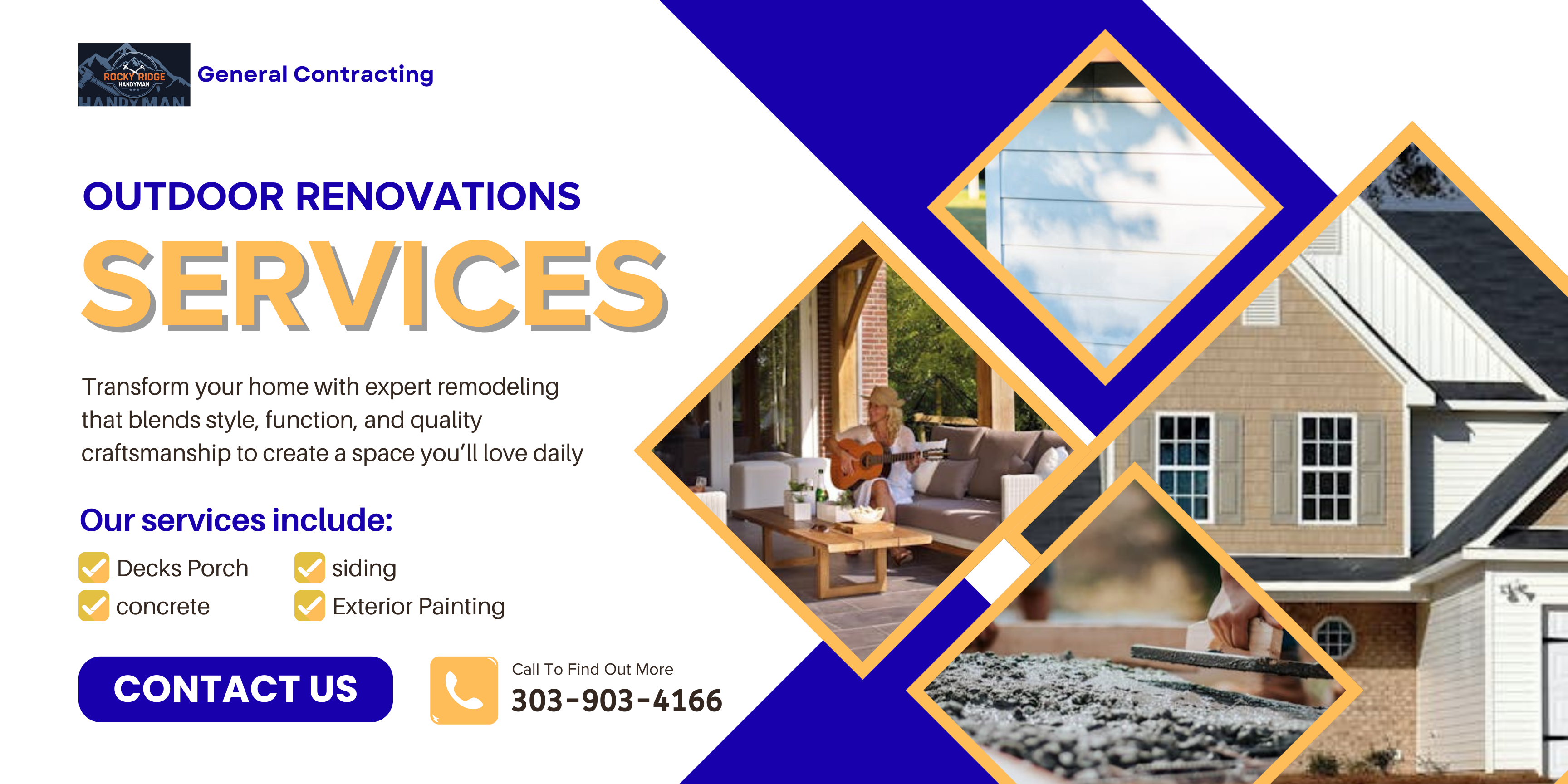 Rocky Ridge Handyman outdoor renovation services with custom decks porches siding concrete and exterior painting