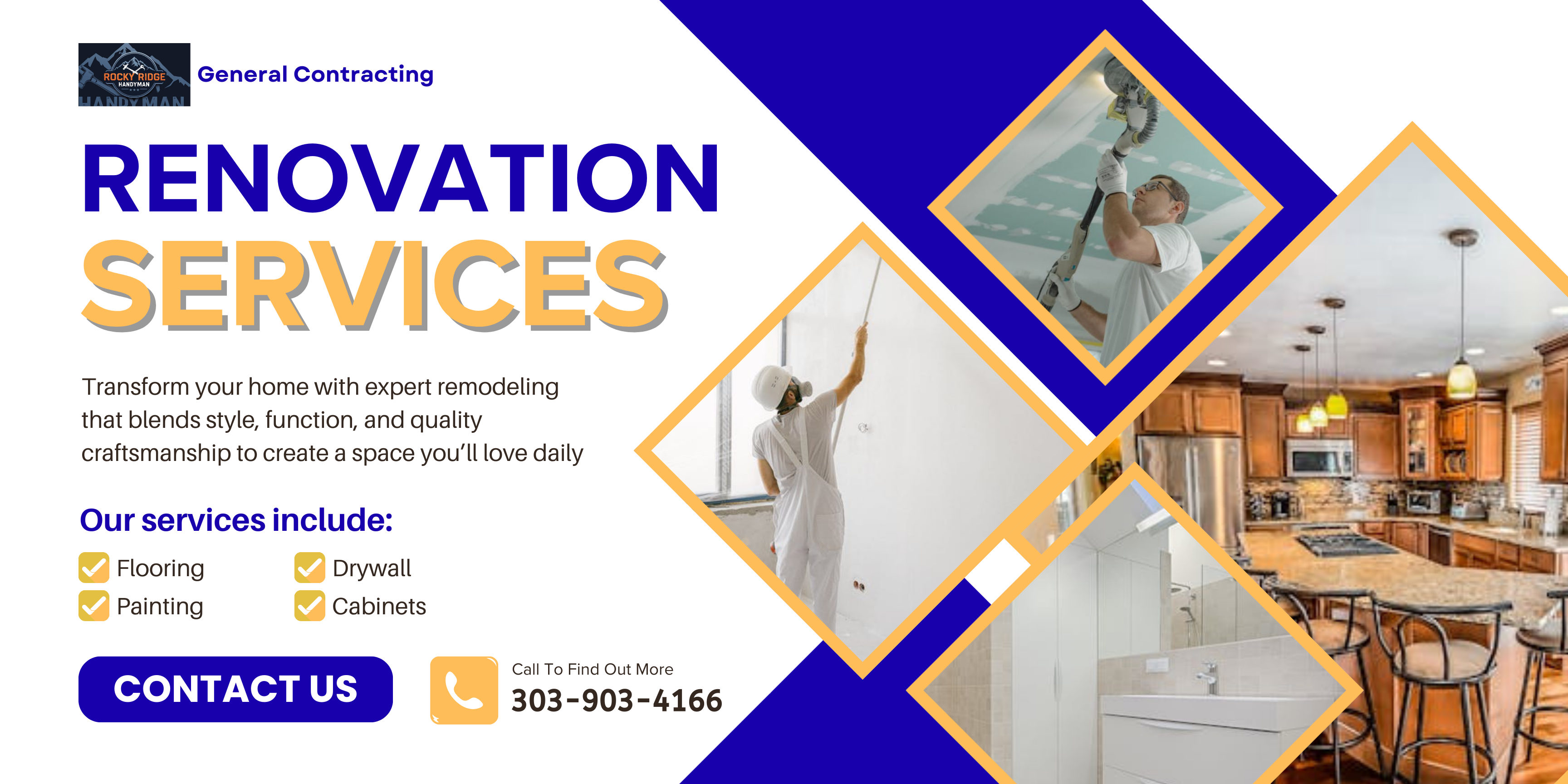 Rocky Ridge Handyman renovation services including flooring drywall cabinets and painting for kitchens and bathrooms